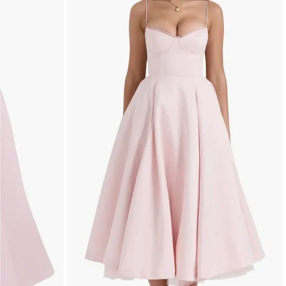 House of cb Mademoiselle Bustier Stretch Satin Midi Dress pink salt, SMALL - Picture 4 of 9